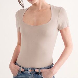 NEW Bodysuit Wasabi+Mint Double Layered Teardrop Scoop Neck Short Sleeve